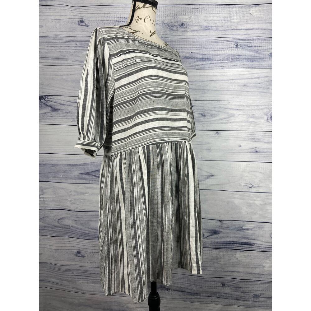 Petal Roz Stripe Dress Womens Size L Black White Elbow Praire Peasant Flare
